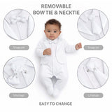 Baby Boy Tuxedo Romper Suit | Bow Tie & Necktie | 100% Cotton Footed Coverall