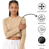 Lilax Girls' Long Sleeve Crop Top – Soft Cotton, 4-Way Stretch, Breathable Everyday Tee