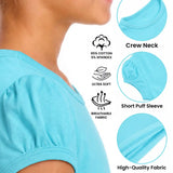 Girls' Basic Short Puff Sleeve Round Neck Cotton T-Shirt