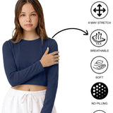Lilax Girls' Long Sleeve Crop Top – Soft Cotton, 4-Way Stretch, Breathable Everyday Tee