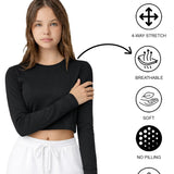 Lilax Girls' Long Sleeve Crop Top – Soft Cotton, 4-Way Stretch, Breathable Everyday Tee