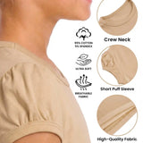 Girls' Basic Short Puff Sleeve Round Neck Cotton T-Shirt