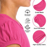 Girls' Basic Short Puff Sleeve Round Neck Cotton T-Shirt
