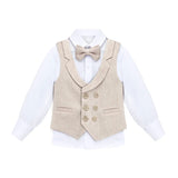Boys Suit Set Slim Fit Vest, White Dress Shirt, Dress Pants and Bowtie 4 Piece Formal Suit Set