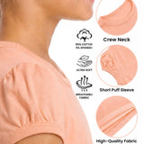 Girls' Basic Short Puff Sleeve Round Neck Cotton T-Shirt