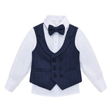 Boys Suit Set Slim Fit Vest, White Dress Shirt, Dress Pants and Bowtie 4 Piece Formal Suit Set