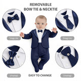 Baby Boy Tuxedo Romper Suit | Bow Tie & Necktie | 100% Cotton Footed Coverall
