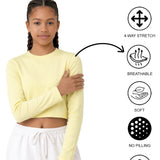 Lilax Girls' Long Sleeve Crop Top – Soft Cotton, 4-Way Stretch, Breathable Everyday Tee