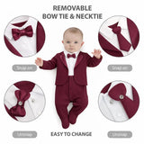 Baby Boy Tuxedo Romper Suit | Bow Tie & Necktie | 100% Cotton Footed Coverall