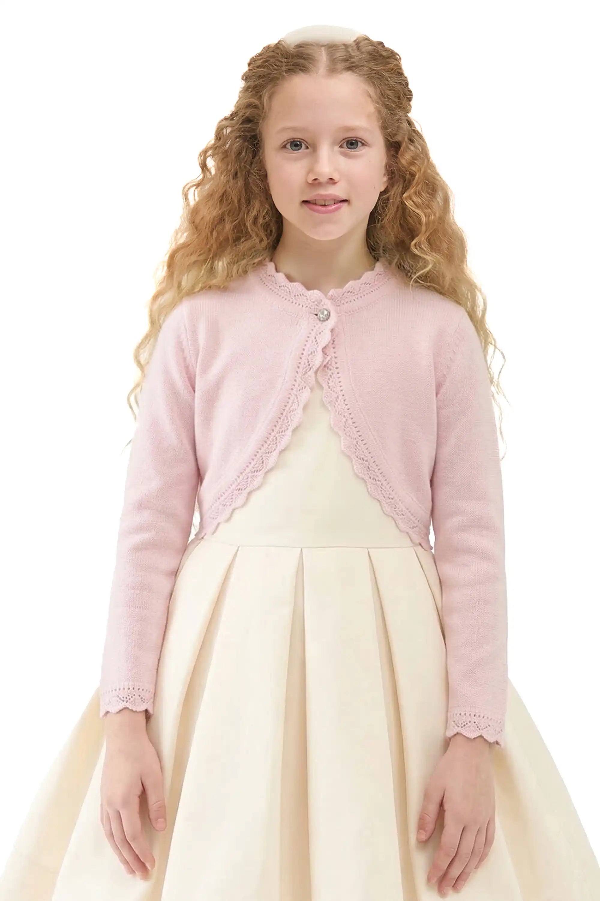 Little Girls' Knit Long Sleeve Button Closure Bolero Cardigan Shrug