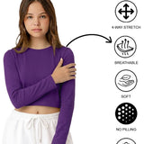 Lilax Girls' Long Sleeve Crop Top – Soft Cotton, 4-Way Stretch, Breathable Everyday Tee