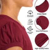 Girls' Basic Short Puff Sleeve Round Neck Cotton T-Shirt