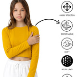 Lilax Girls' Long Sleeve Crop Top – Soft Cotton, 4-Way Stretch, Breathable Everyday Tee