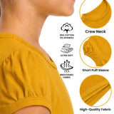 Girls' Basic Short Puff Sleeve Round Neck Cotton T-Shirt