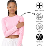 Lilax Girls' Long Sleeve Crop Top – Soft Cotton, 4-Way Stretch, Breathable Everyday Tee