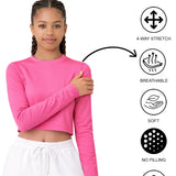 Lilax Girls' Long Sleeve Crop Top – Soft Cotton, 4-Way Stretch, Breathable Everyday Tee