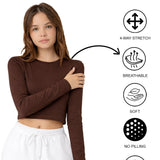 Lilax Girls' Long Sleeve Crop Top – Soft Cotton, 4-Way Stretch, Breathable Everyday Tee