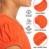 Girls' Basic Short Puff Sleeve Round Neck Cotton T-Shirt