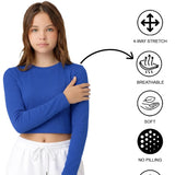 Lilax Girls' Long Sleeve Crop Top – Soft Cotton, 4-Way Stretch, Breathable Everyday Tee