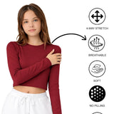 Lilax Girls' Long Sleeve Crop Top – Soft Cotton, 4-Way Stretch, Breathable Everyday Tee