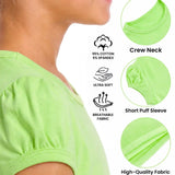Girls' Basic Short Puff Sleeve Round Neck Cotton T-Shirt
