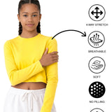 Lilax Girls' Long Sleeve Crop Top – Soft Cotton, 4-Way Stretch, Breathable Everyday Tee