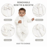 Baby Boy Tuxedo Romper Suit | Bow Tie & Necktie | 100% Cotton Footed Coverall