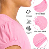 Girls' Basic Short Puff Sleeve Round Neck Cotton T-Shirt