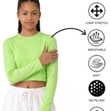 Lilax Girls' Long Sleeve Crop Top – Soft Cotton, 4-Way Stretch, Breathable Everyday Tee