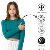 Lilax Girls' Long Sleeve Crop Top – Soft Cotton, 4-Way Stretch, Breathable Everyday Tee