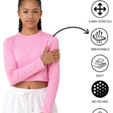 Lilax Girls' Long Sleeve Crop Top – Soft Cotton, 4-Way Stretch, Breathable Everyday Tee