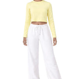 Lilax Girls' Long Sleeve Crop Top – Soft Cotton, 4-Way Stretch, Breathable Everyday Tee