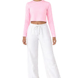 Lilax Girls' Long Sleeve Crop Top – Soft Cotton, 4-Way Stretch, Breathable Everyday Tee