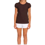Girls' Basic Short Puff Sleeve Round Neck Cotton T-Shirt