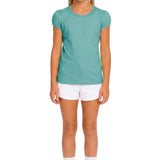 Girls' Basic Short Puff Sleeve Round Neck Cotton T-Shirt