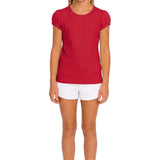 Girls' Basic Short Puff Sleeve Round Neck Cotton T-Shirt