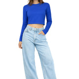 Lilax Girls' Long Sleeve Crop Top – Soft Cotton, 4-Way Stretch, Breathable Everyday Tee