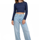 Lilax Girls' Long Sleeve Crop Top – Soft Cotton, 4-Way Stretch, Breathable Everyday Tee