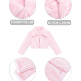 Girls Faux Fur Bolero Oversized Collar Jacket