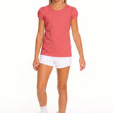 Girls' Basic Short Puff Sleeve Round Neck Cotton T-Shirt