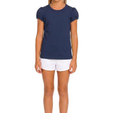 Girls' Basic Short Puff Sleeve Round Neck Cotton T-Shirt