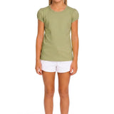 Girls' Basic Short Puff Sleeve Round Neck Cotton T-Shirt