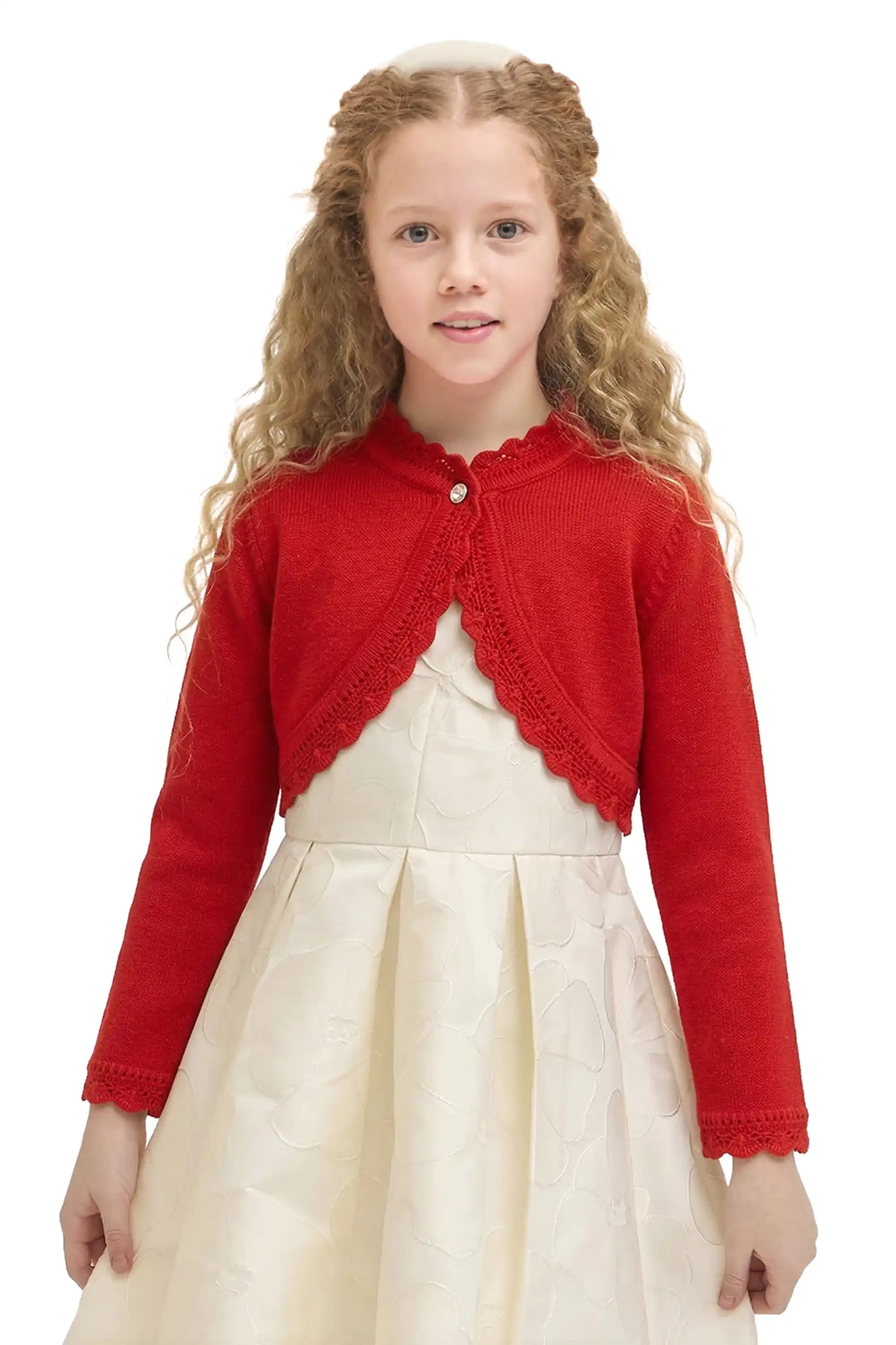 Little Girls' Knit Long Sleeve Button Closure Bolero Cardigan Shrug