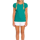 Girls' Basic Short Puff Sleeve Round Neck Cotton T-Shirt