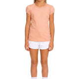 Girls' Basic Short Puff Sleeve Round Neck Cotton T-Shirt
