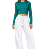 Lilax Girls' Long Sleeve Crop Top – Soft Cotton, 4-Way Stretch, Breathable Everyday Tee
