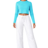 Lilax Girls' Long Sleeve Crop Top – Soft Cotton, 4-Way Stretch, Breathable Everyday Tee