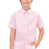 Lilax Boys Classic Short Sleeve Button Down Casual Solid Dress Shirt