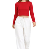 Lilax Girls' Long Sleeve Crop Top – Soft Cotton, 4-Way Stretch, Breathable Everyday Tee