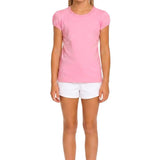 Girls' Basic Short Puff Sleeve Round Neck Cotton T-Shirt
